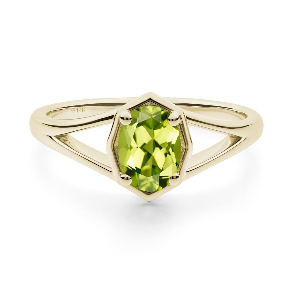 Oval Peridot Split Shank Eengagement Ring - LUO Jewelry #metal_14k yellow gold