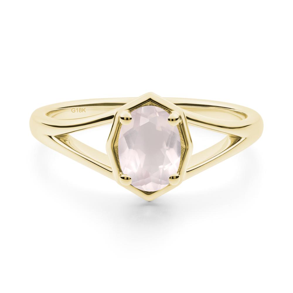 Solitaire Rose Quartz Ring with Octagon Frame - LUO Jewelry #metal_18k yellow gold