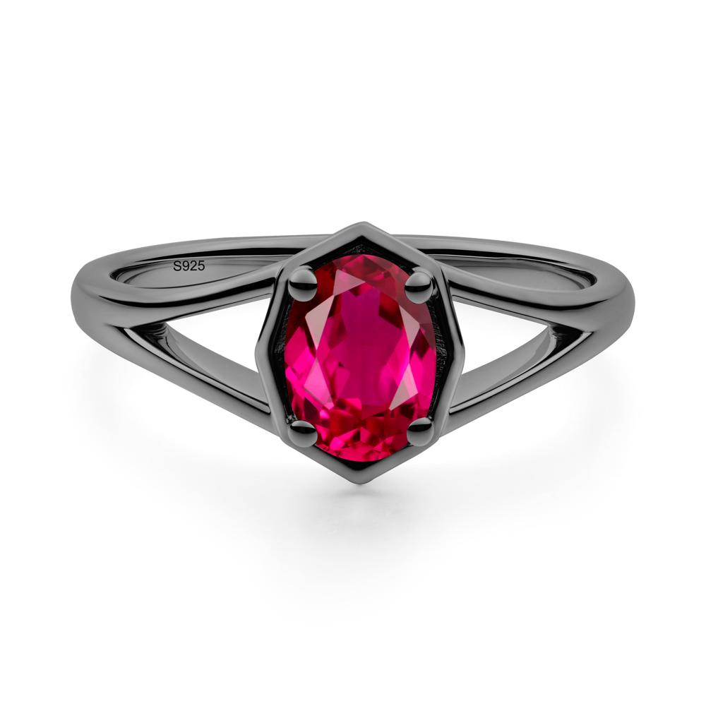 Solitaire Ruby Ring with Octagon Frame - LUO Jewelry #metal_black finish sterling silver