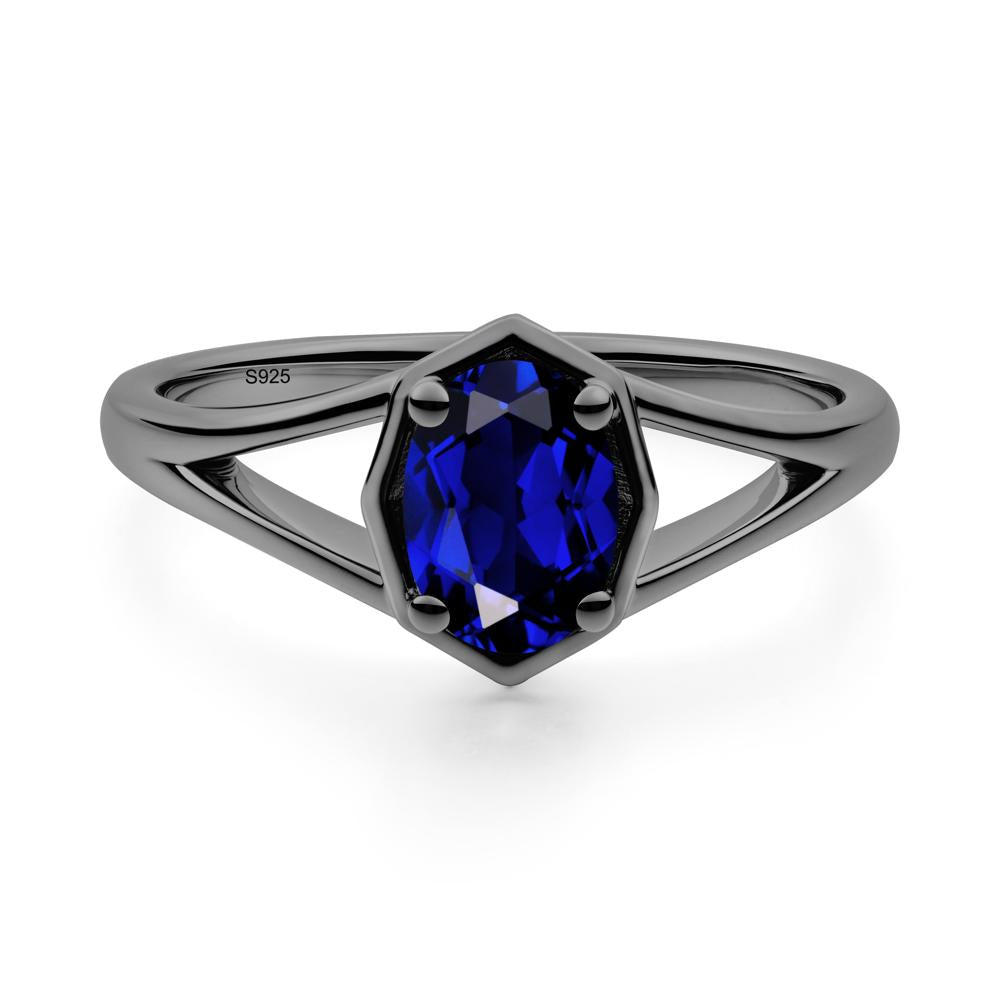 Oval Sapphire Split Shank Eengagement Ring - LUO Jewelry #metal_black finish sterling silver