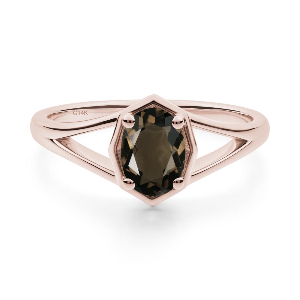 Solitaire Smoky Quartz Ring with Octagon Frame - LUO Jewelry #metal_14k rose gold