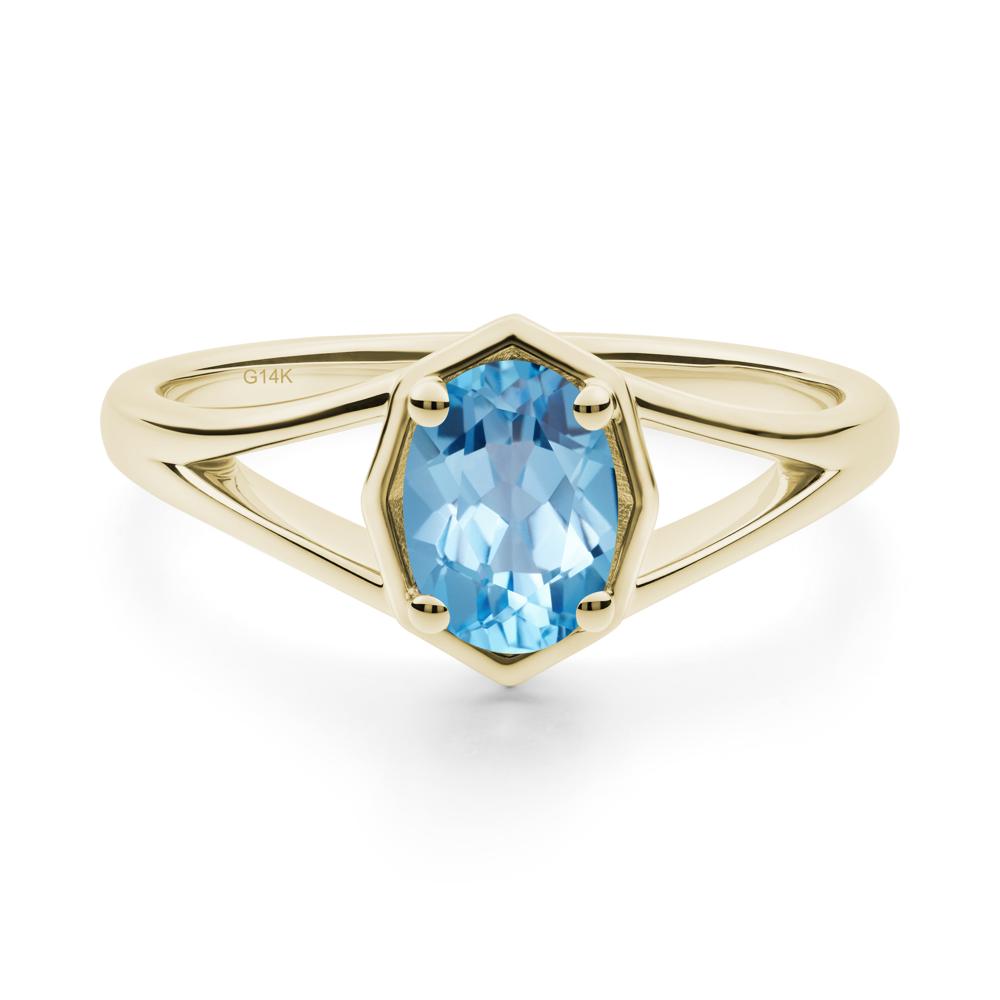 Oval Swiss Blue Topaz Split Shank Eengagement Ring - LUO Jewelry #metal_14k yellow gold