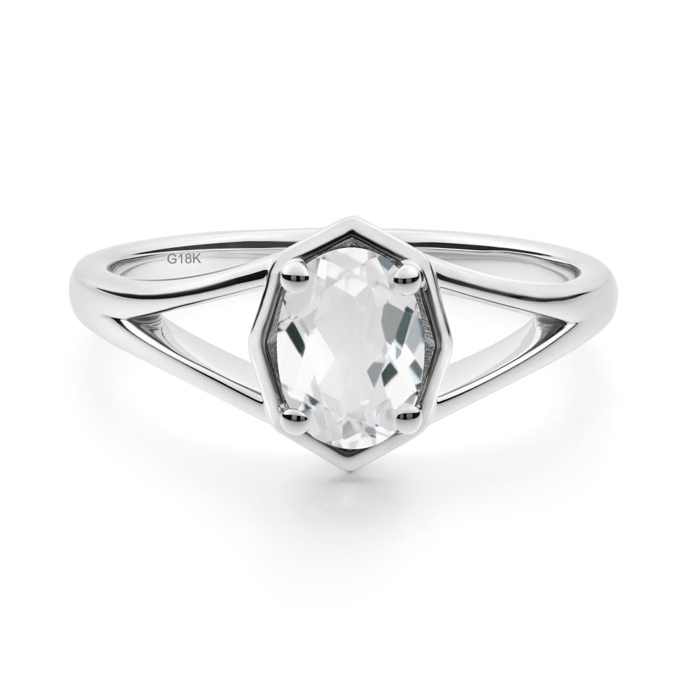 Oval White Topaz Split Shank Eengagement Ring - LUO Jewelry #metal_18k white gold