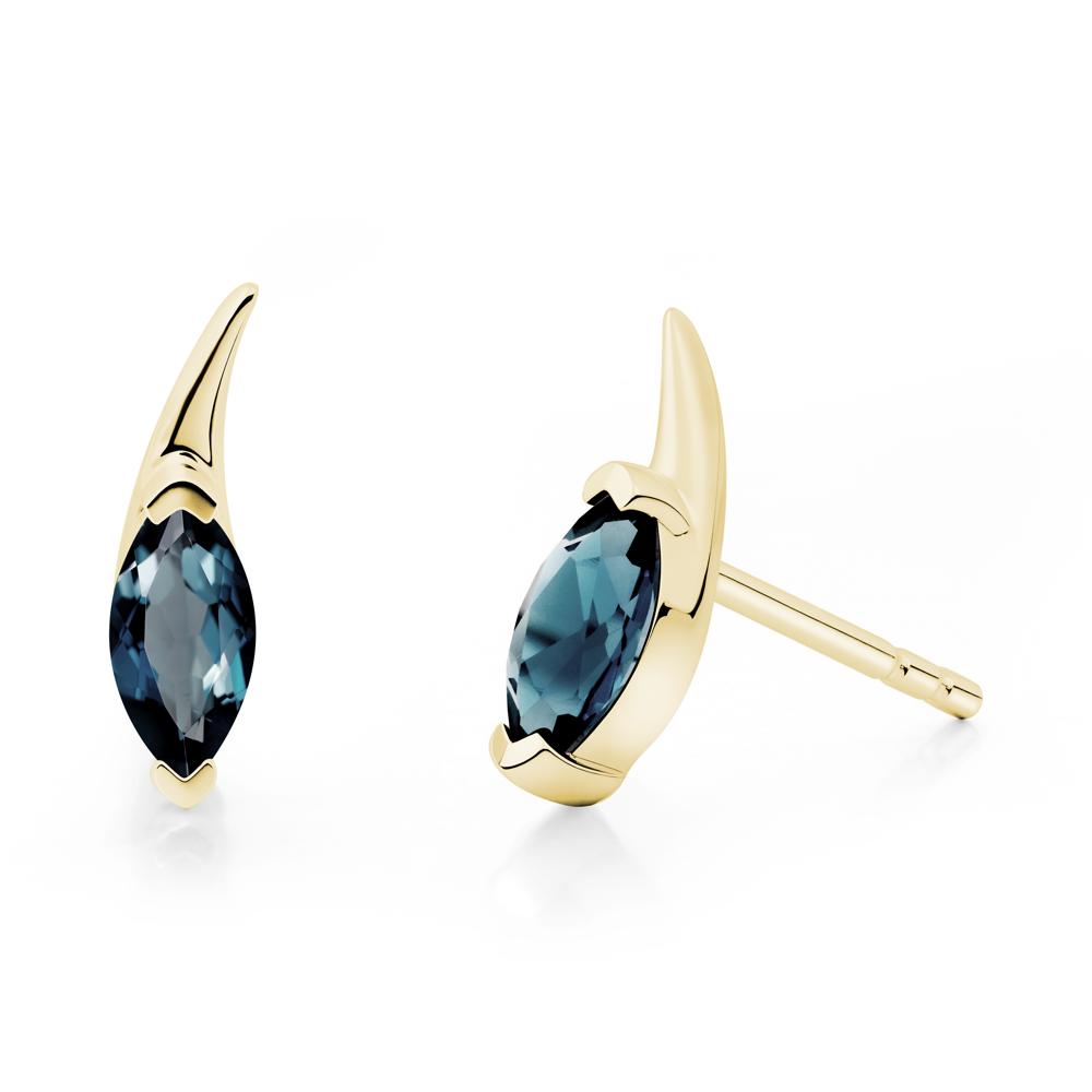 Tadpole Inspired Marquise London Blue Topaz Stud Earrings - LUO Jewelry #metal_18k yellow gold