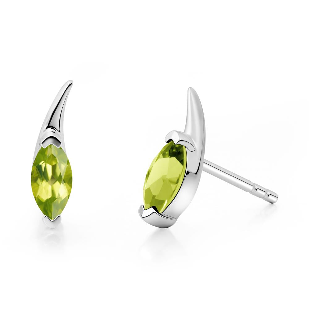 Tadpole Inspired Marquise Peridot Stud Earrings - LUO Jewelry #metal_18k white gold