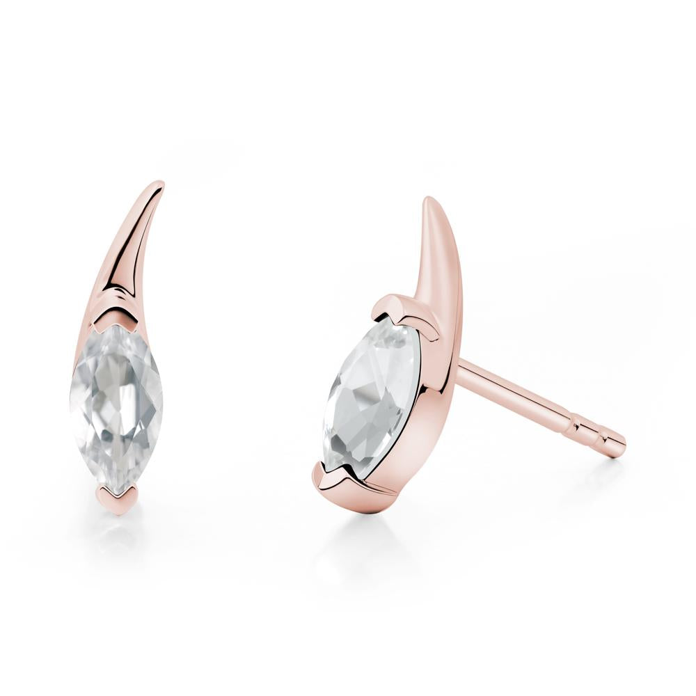 Tadpole Inspired Marquise White Topaz Stud Earrings - LUO Jewelry #metal_18k rose gold