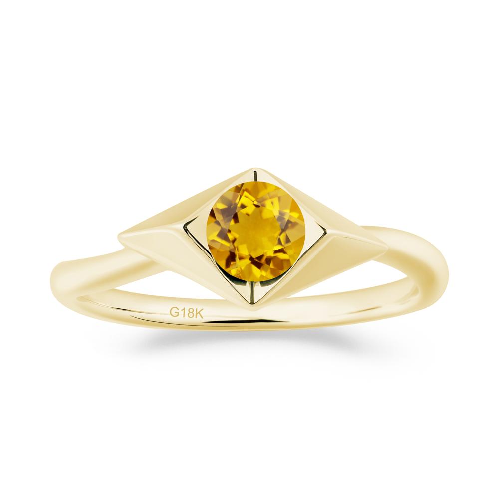 Bezel Set Citrine Ring with Twisted Band - LUO Jewelry #metal_18k yellow gold