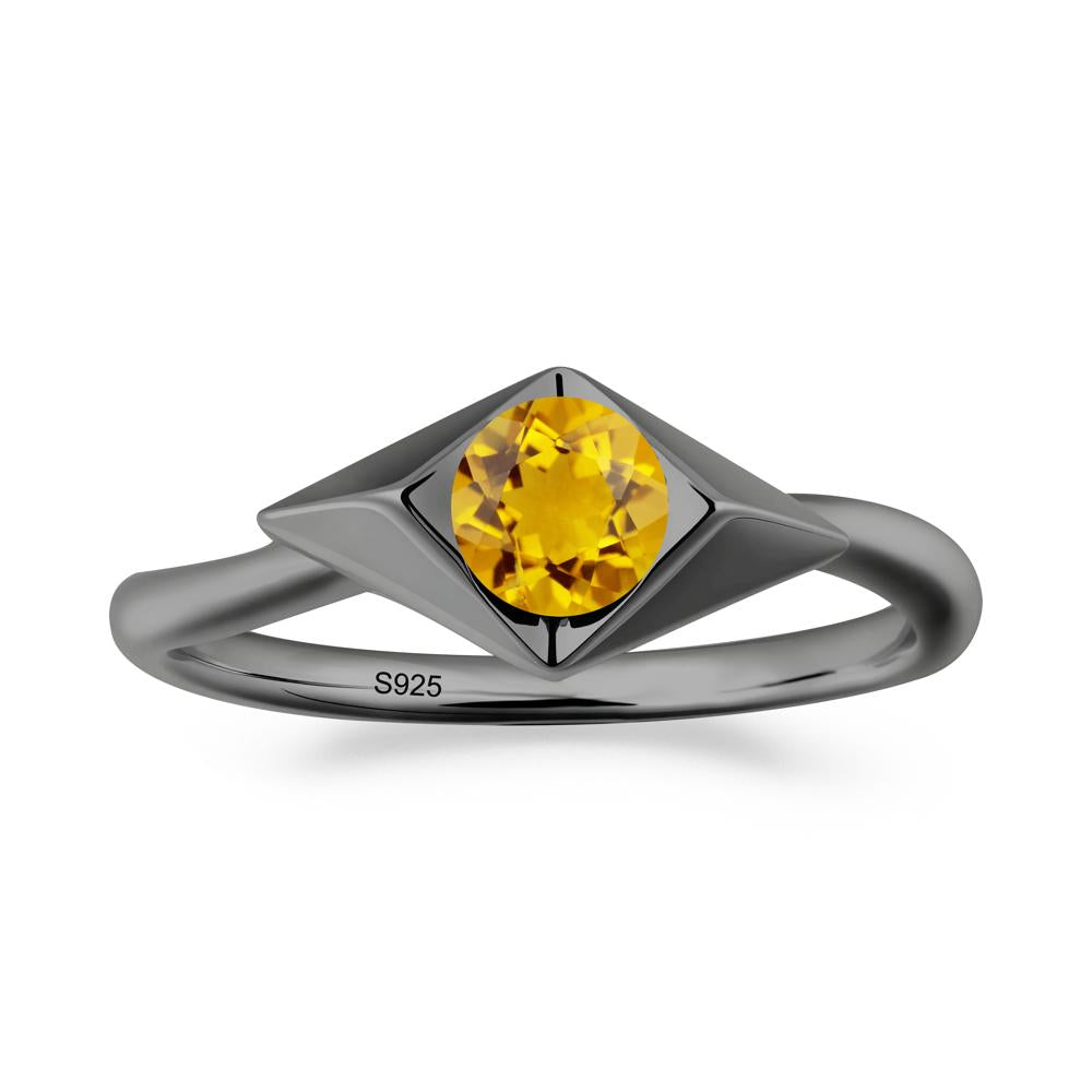 Bezel Set Citrine Ring with Twisted Band - LUO Jewelry #metal_black finish sterling silver