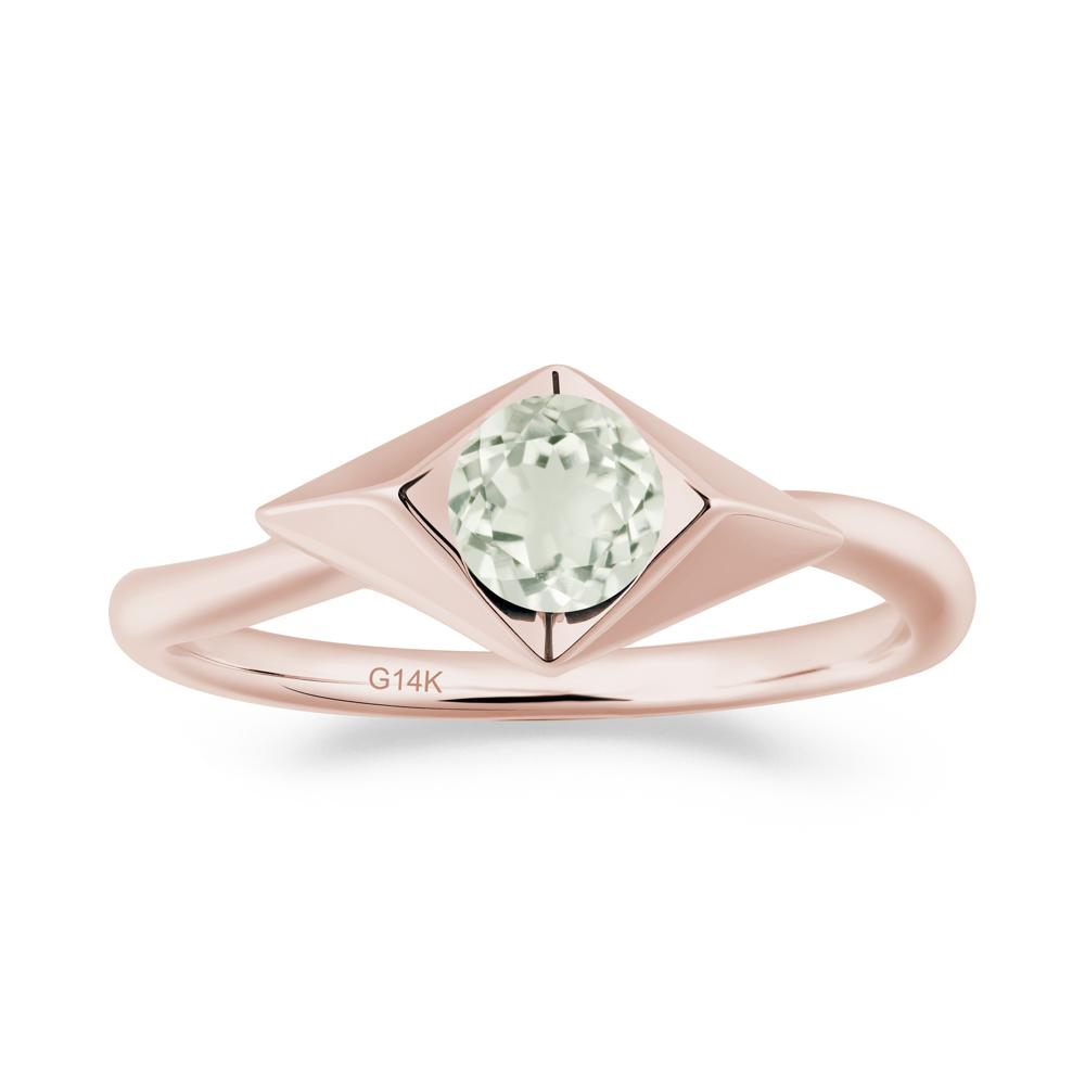 Bezel Set Green Amethyst Ring with Twisted Band - LUO Jewelry #metal_14k rose gold