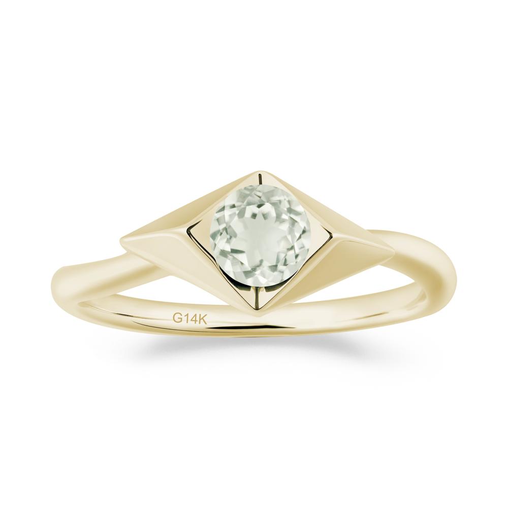 Bezel Set Green Amethyst Ring with Twisted Band - LUO Jewelry #metal_14k yellow gold