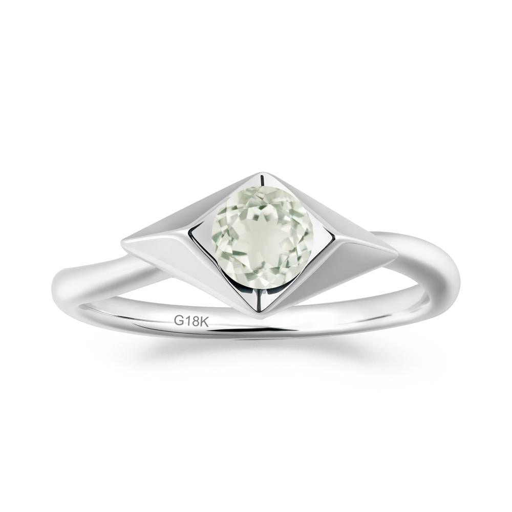 Bezel Set Green Amethyst Ring with Twisted Band - LUO Jewelry #metal_18k white gold