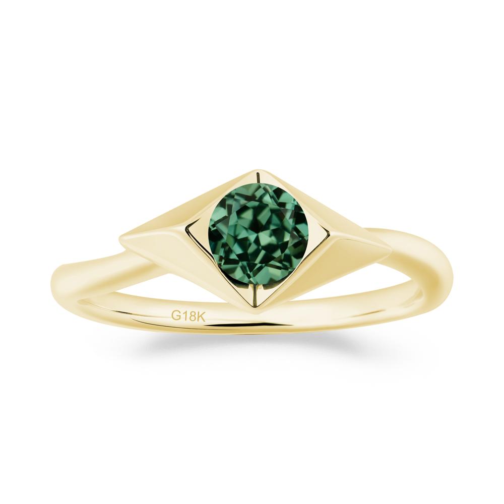 Bezel Set Green Sapphire Ring with Twisted Band - LUO Jewelry #metal_18k yellow gold