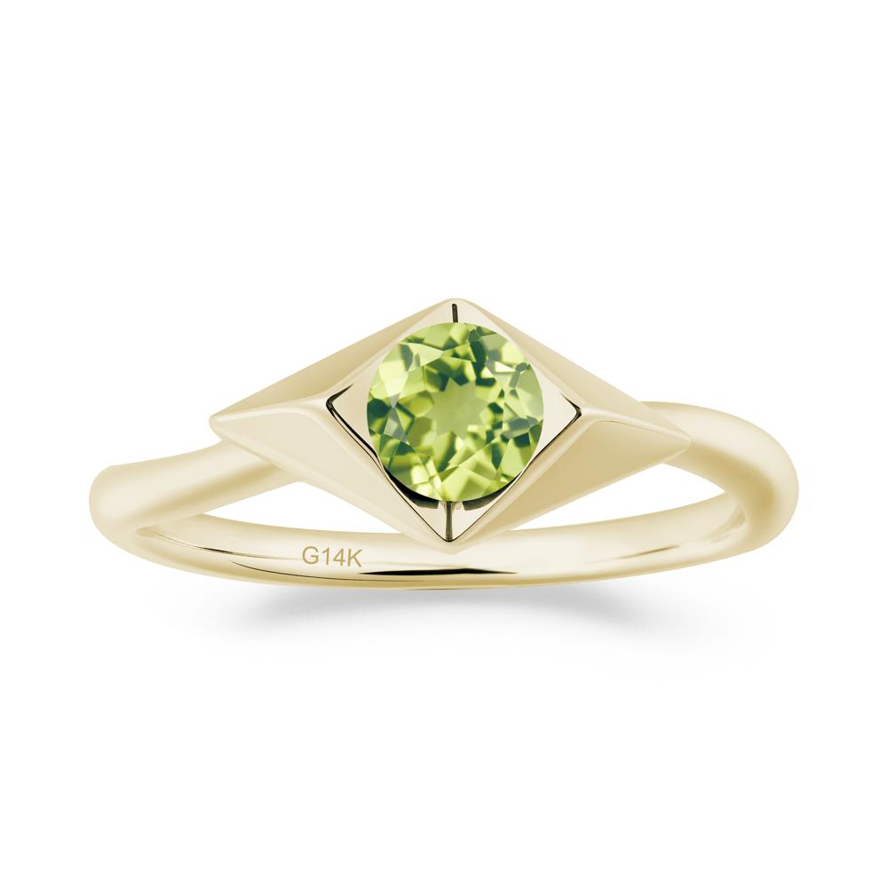 Geometric Round Peridot Solitaire Ring - LUO Jewelry #metal_14k yellow gold
