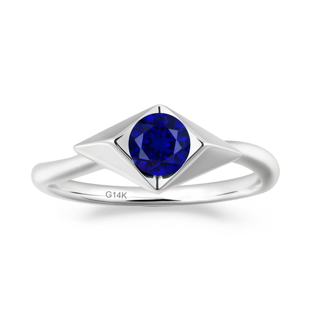 Geometric Round Sapphire Solitaire Ring - LUO Jewelry #metal_14k white gold