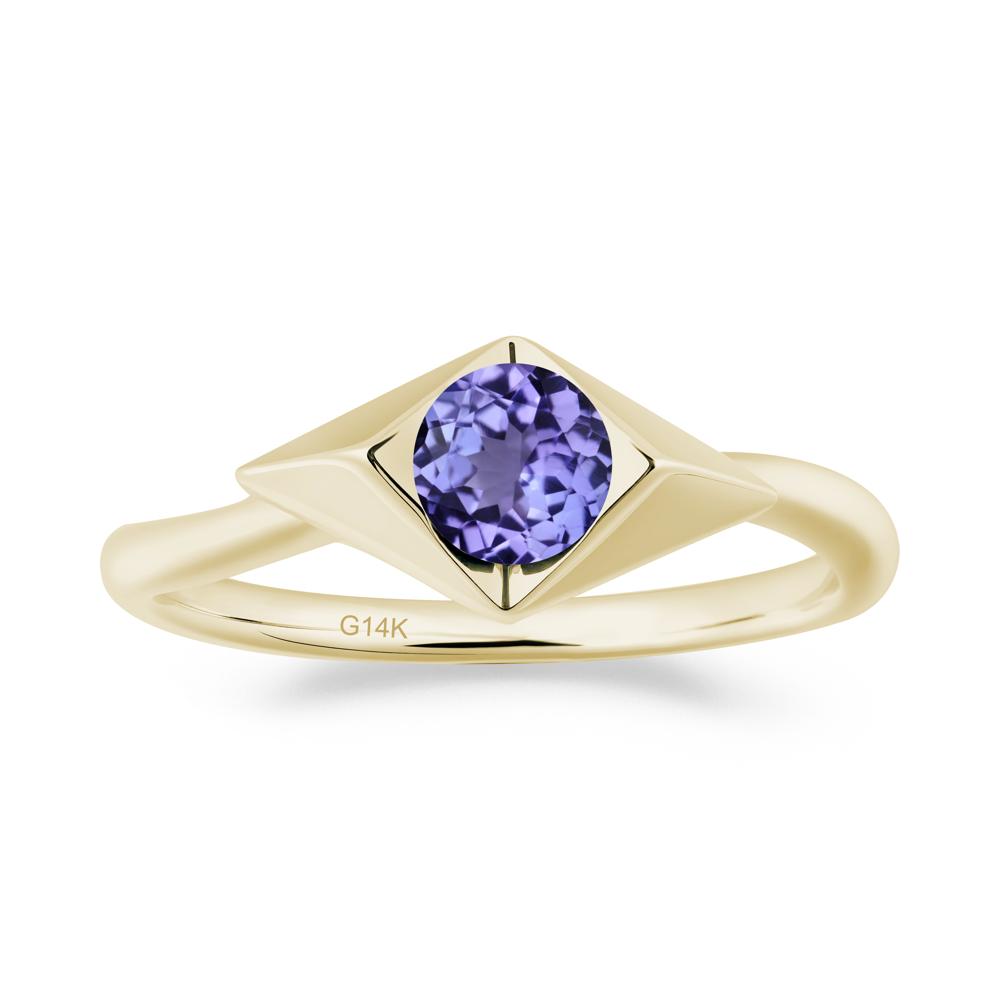 Geometric Round Tanzanite Solitaire Ring - LUO Jewelry #metal_14k yellow gold