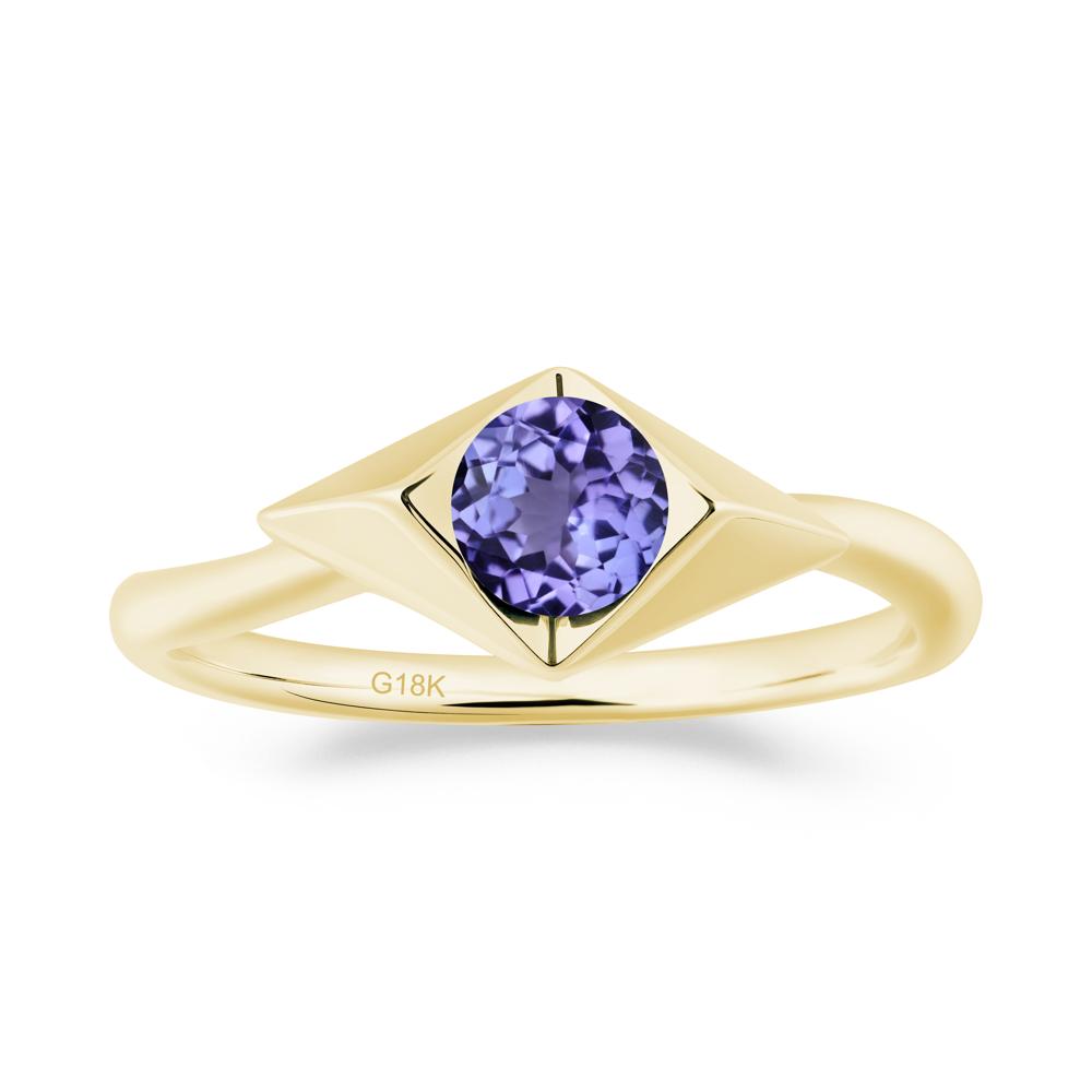Geometric Round Tanzanite Solitaire Ring - LUO Jewelry #metal_18k yellow gold