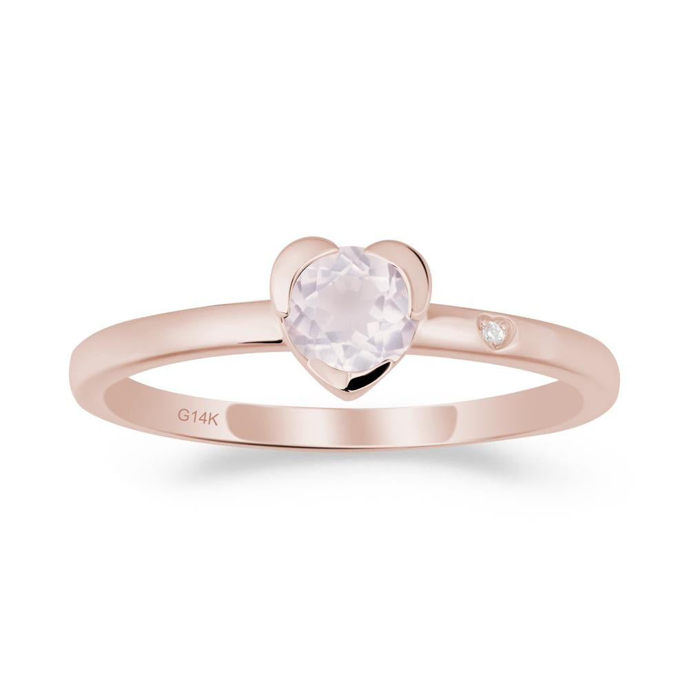 Heart Shaped Bezel Setting Rose Quartz Ring - LUO Jewelry #metal_14k rose gold