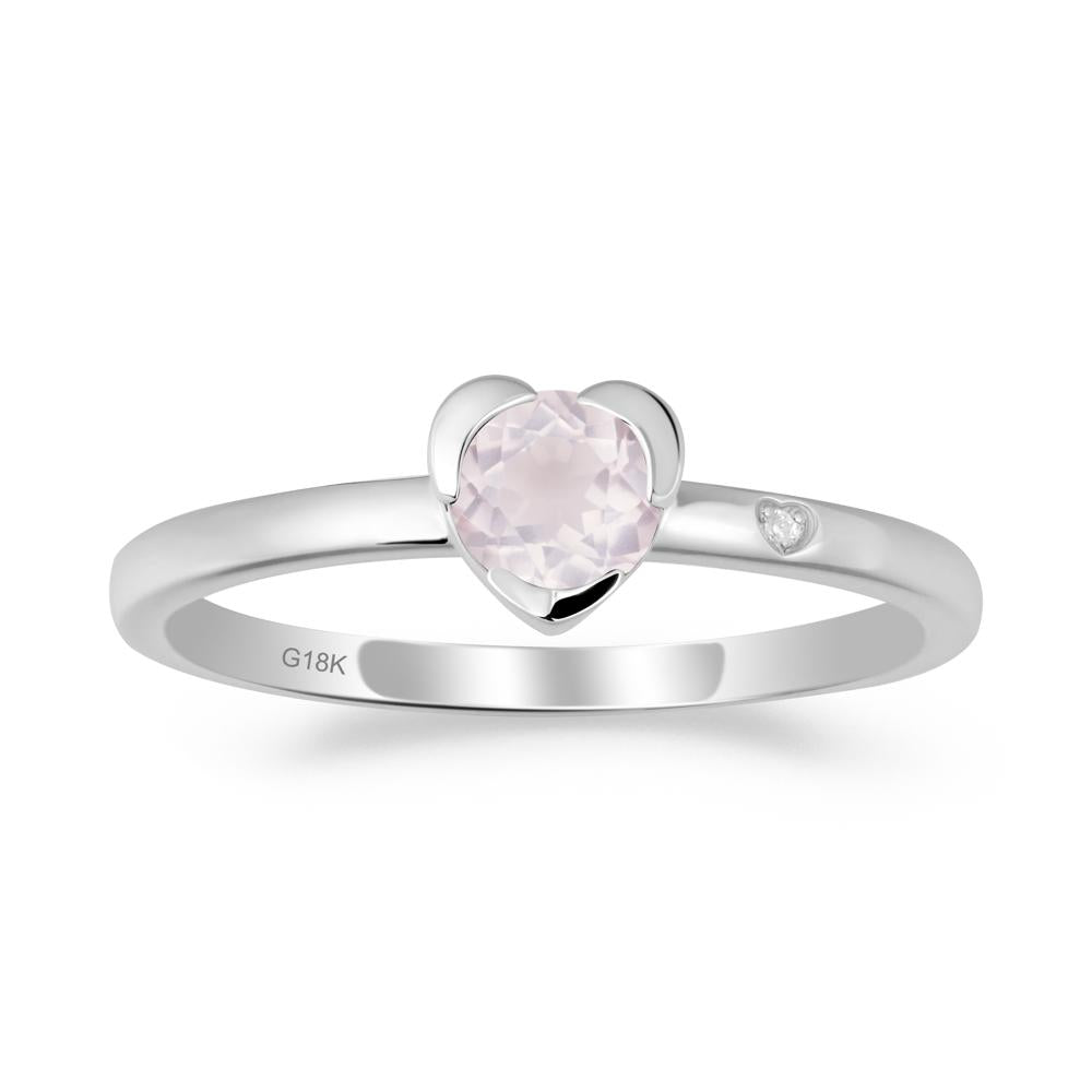 Heart Shaped Bezel Setting Rose Quartz Ring - LUO Jewelry #metal_18k white gold