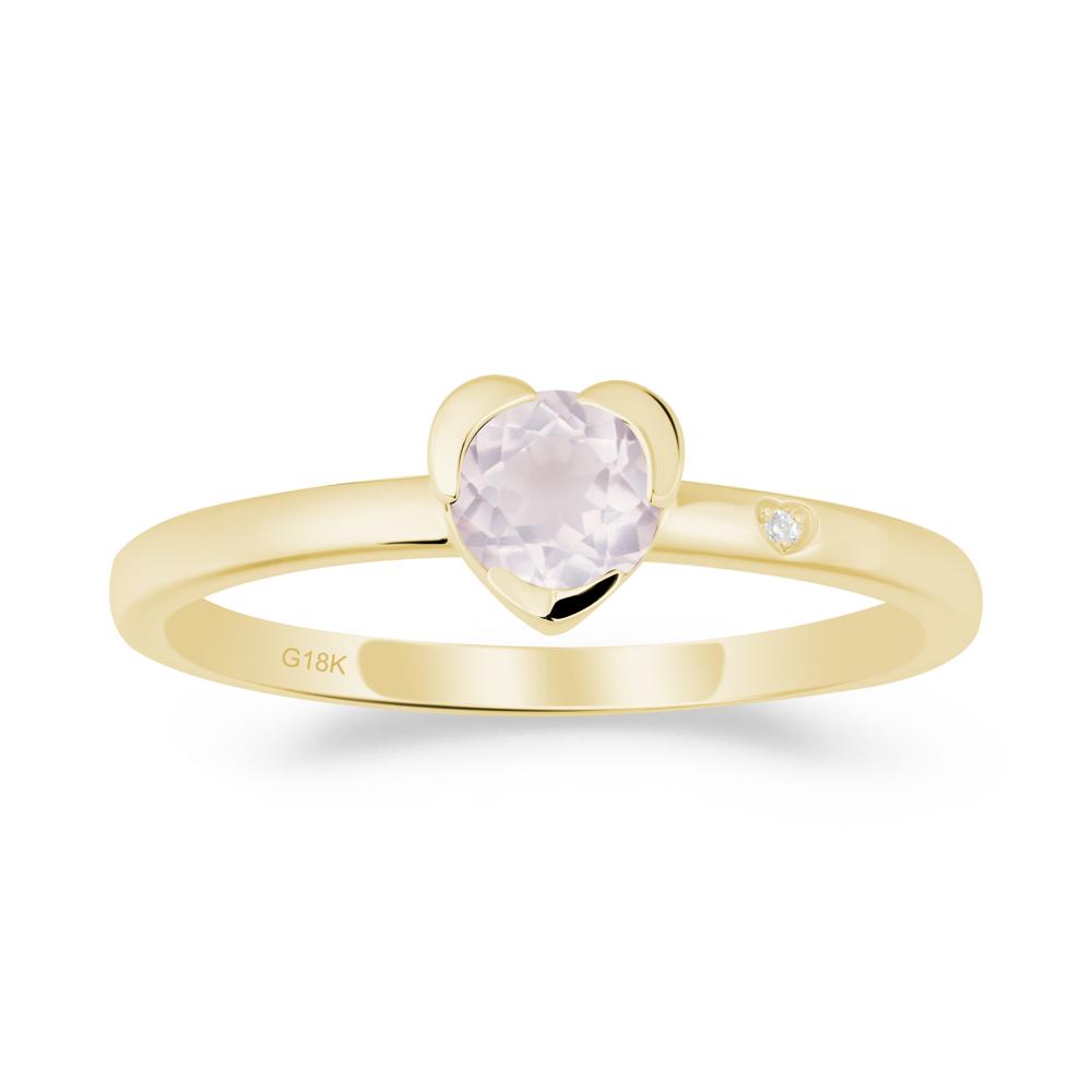 Heart Shaped Bezel Setting Rose Quartz Ring - LUO Jewelry #metal_18k yellow gold