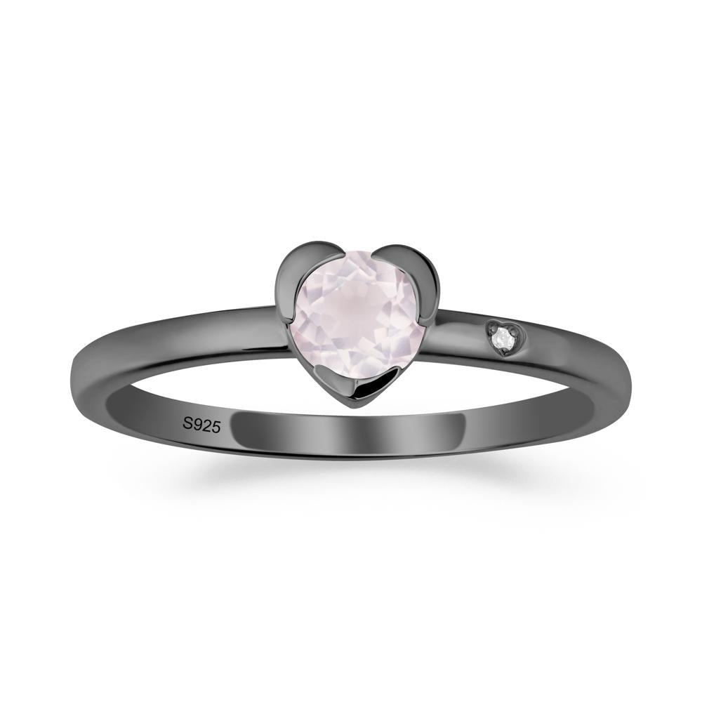 Heart Shaped Bezel Setting Rose Quartz Ring - LUO Jewelry #metal_black finish sterling silver