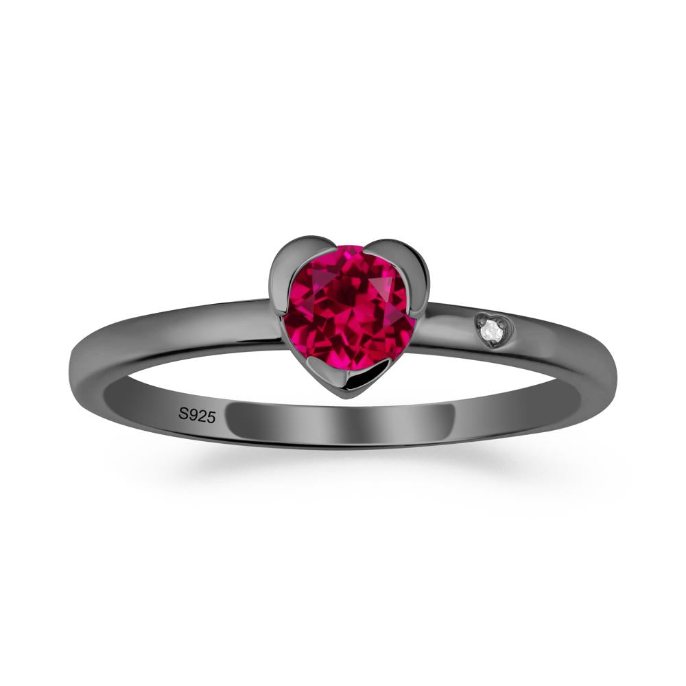Heart Shaped Bezel Setting Ruby Ring - LUO Jewelry #metal_black finish sterling silver