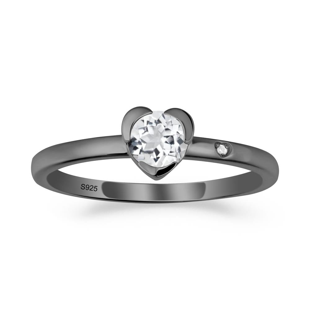 Heart Shaped Bezel Setting White Topaz Ring - LUO Jewelry #metal_black finish sterling silver
