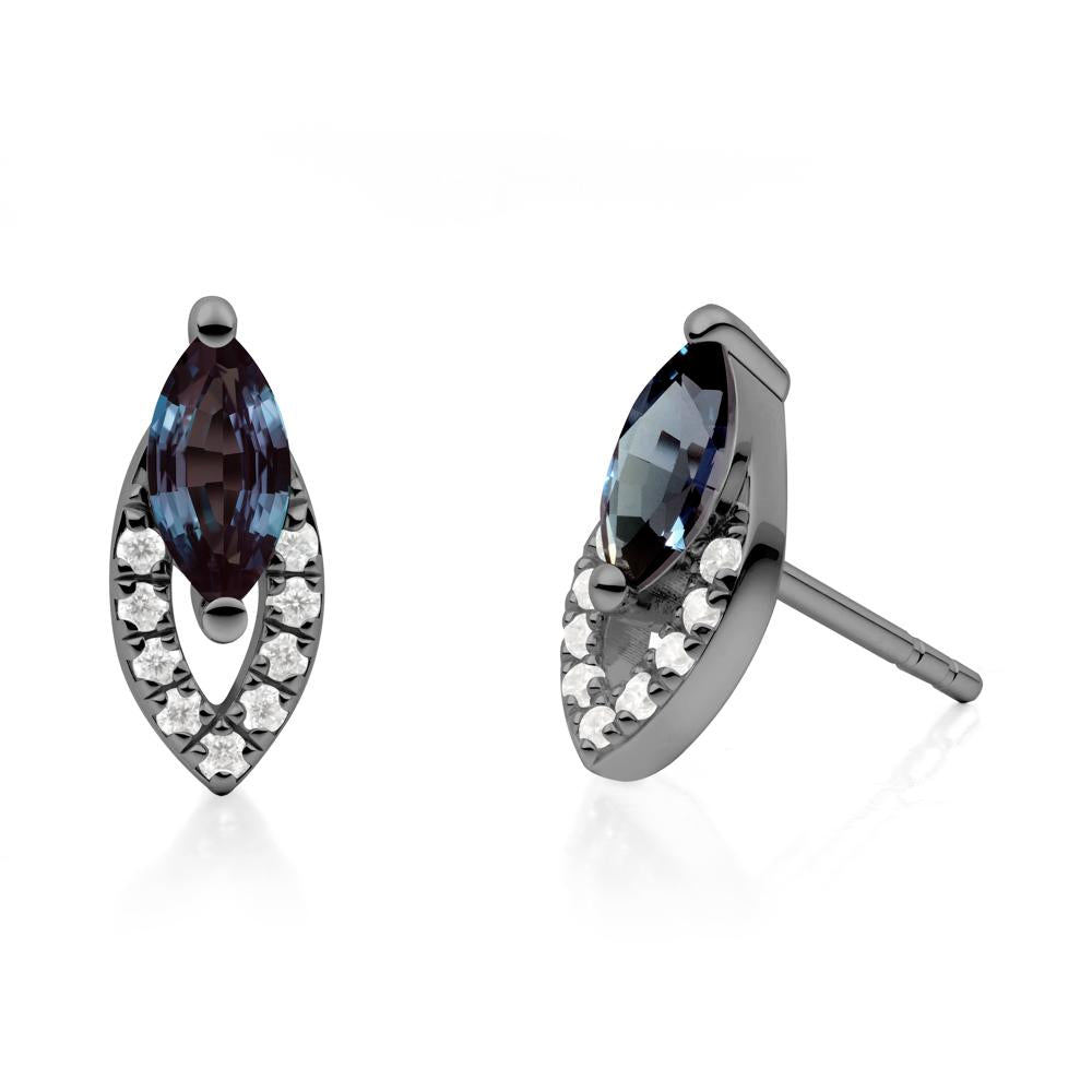 Marquise Cut Alexandrite Halo Stud Earrings - LUO Jewelry #metal_black finish sterling silver