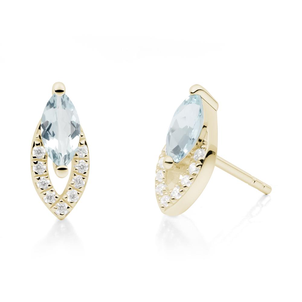 Marquise Cut Aquamarine Halo Stud Earrings - LUO Jewelry #metal_14k yellow gold