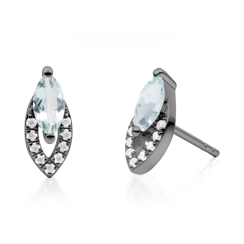 Marquise Cut Aquamarine Halo Stud Earrings - LUO Jewelry #metal_black finish sterling silver