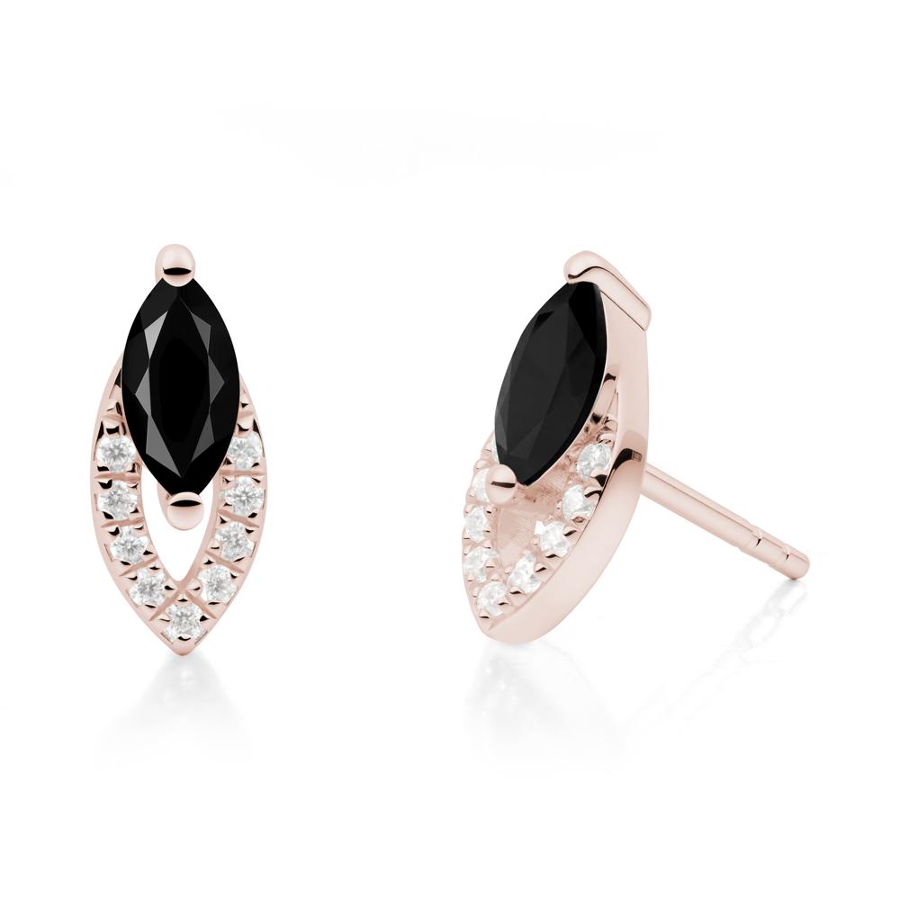Marquise Cut Black Spinel Halo Stud Earrings - LUO Jewelry #metal_14k rose gold