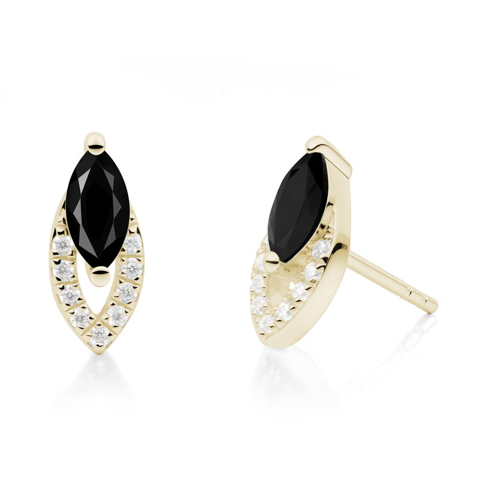 Marquise Cut Black Spinel Halo Stud Earrings - LUO Jewelry #metal_14k yellow gold
