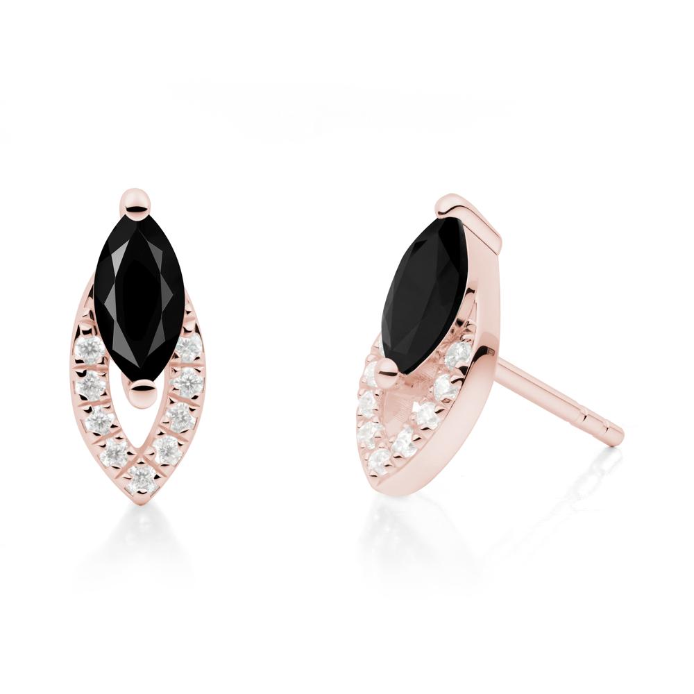 Marquise Cut Black Spinel Halo Stud Earrings - LUO Jewelry #metal_18k rose gold