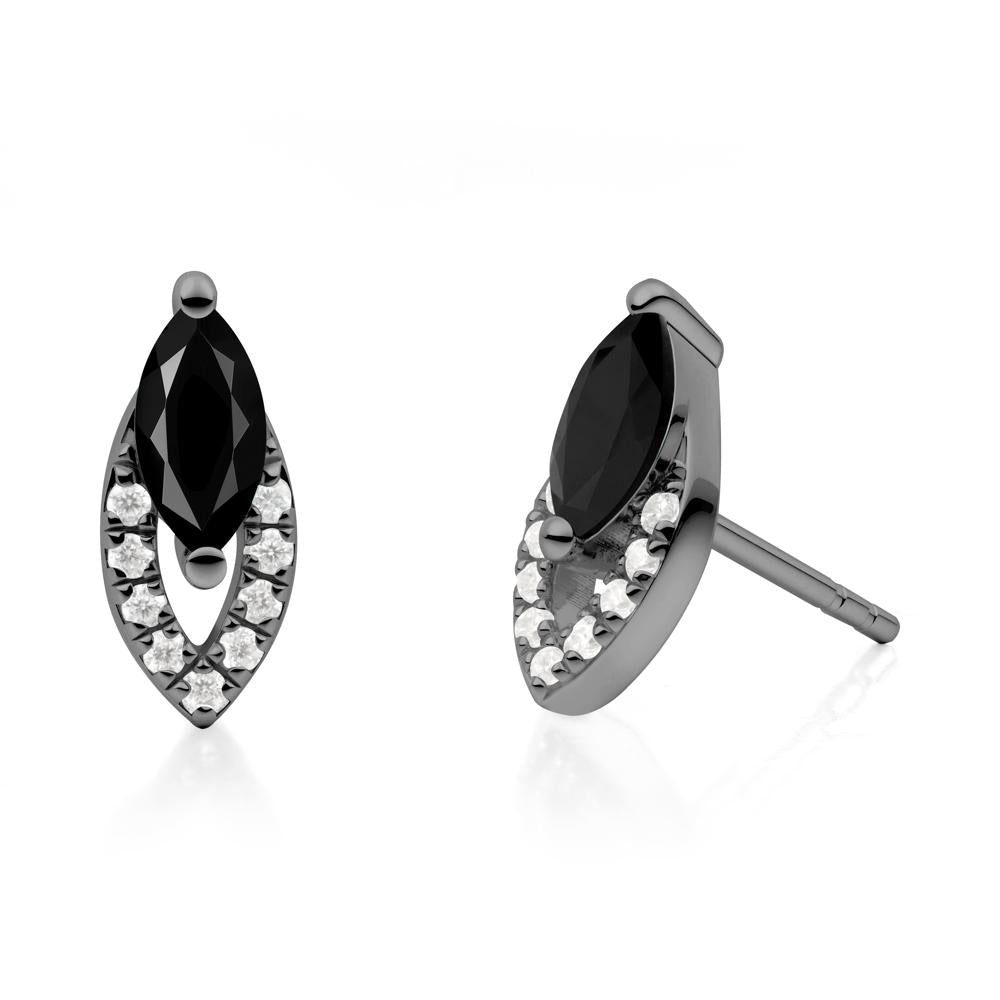 Marquise Cut Black Spinel Halo Stud Earrings - LUO Jewelry #metal_black finish sterling silver