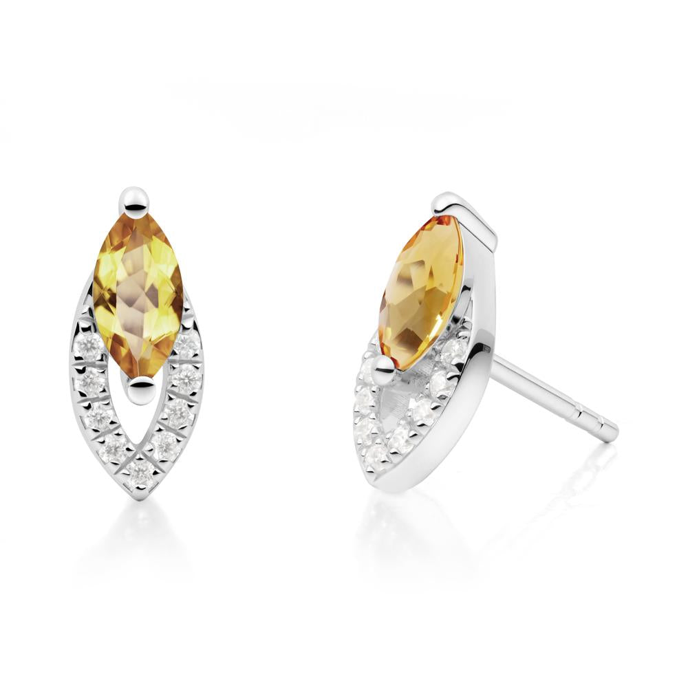 Marquise Cut Citrine Halo Stud Earrings - LUO Jewelry #metal_14k white gold