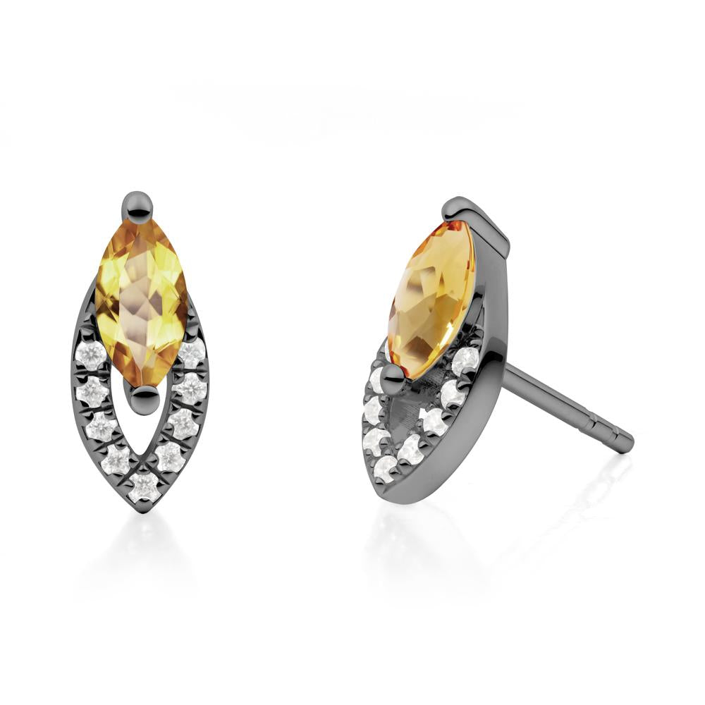 Marquise Cut Citrine Halo Stud Earrings - LUO Jewelry #metal_black finish sterling silver