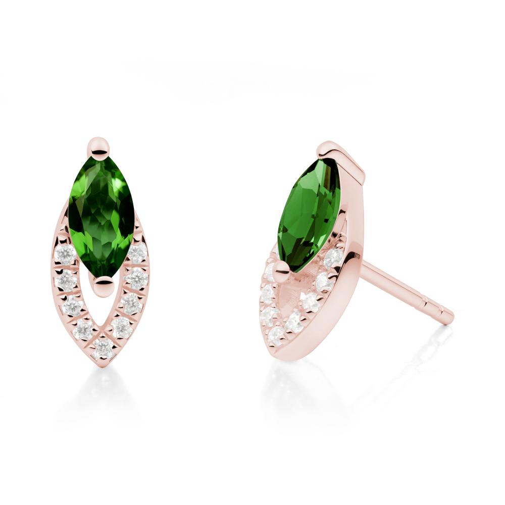 Marquise Cut Diopside Halo Stud Earrings - LUO Jewelry #metal_18k rose gold