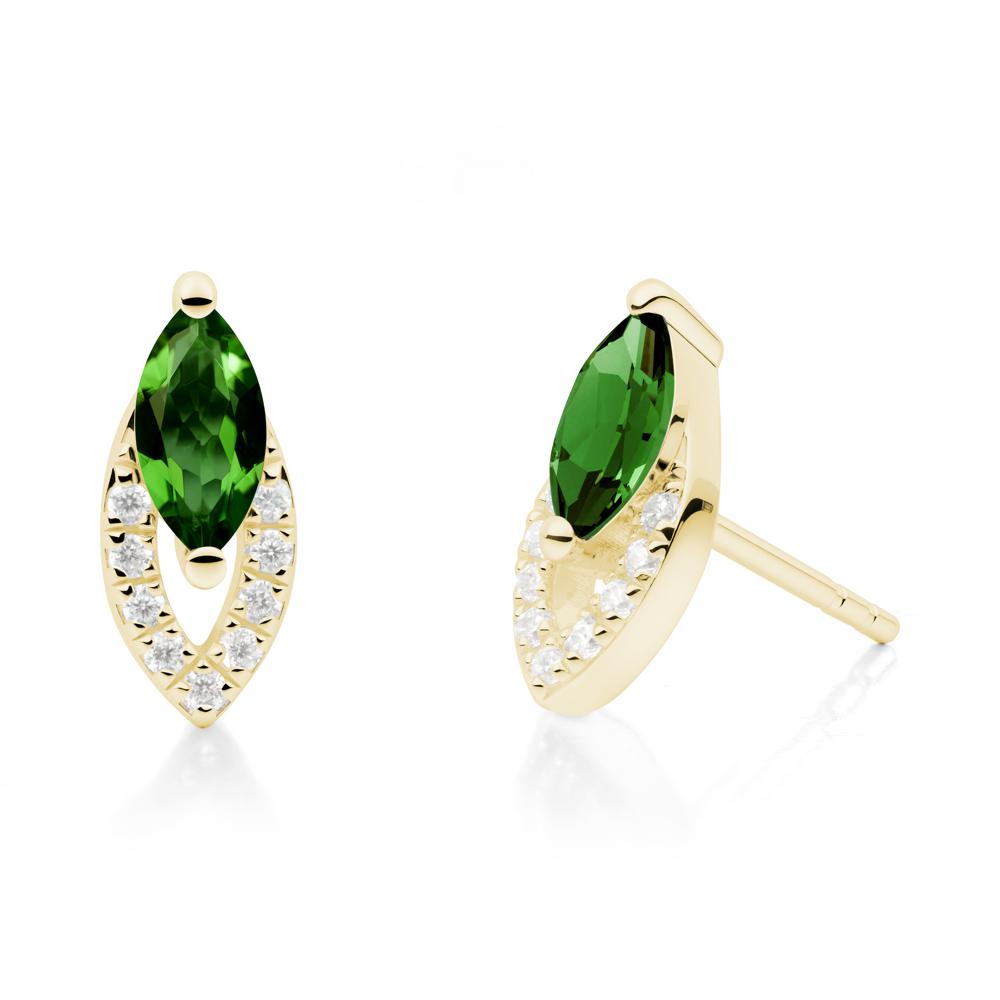 Marquise Cut Diopside Halo Stud Earrings - LUO Jewelry #metal_18k yellow gold