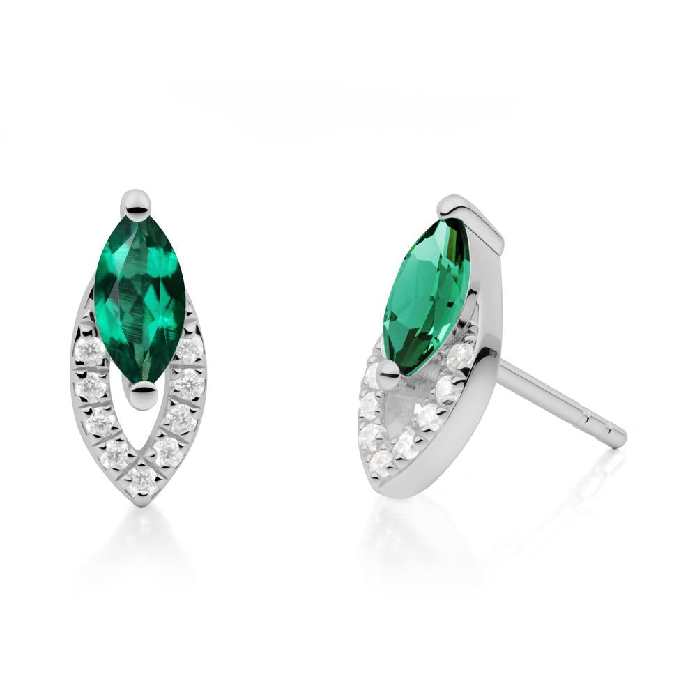 Leaf Inspired Emerald Stud Earrings - LUO Jewelry #metal_platinum