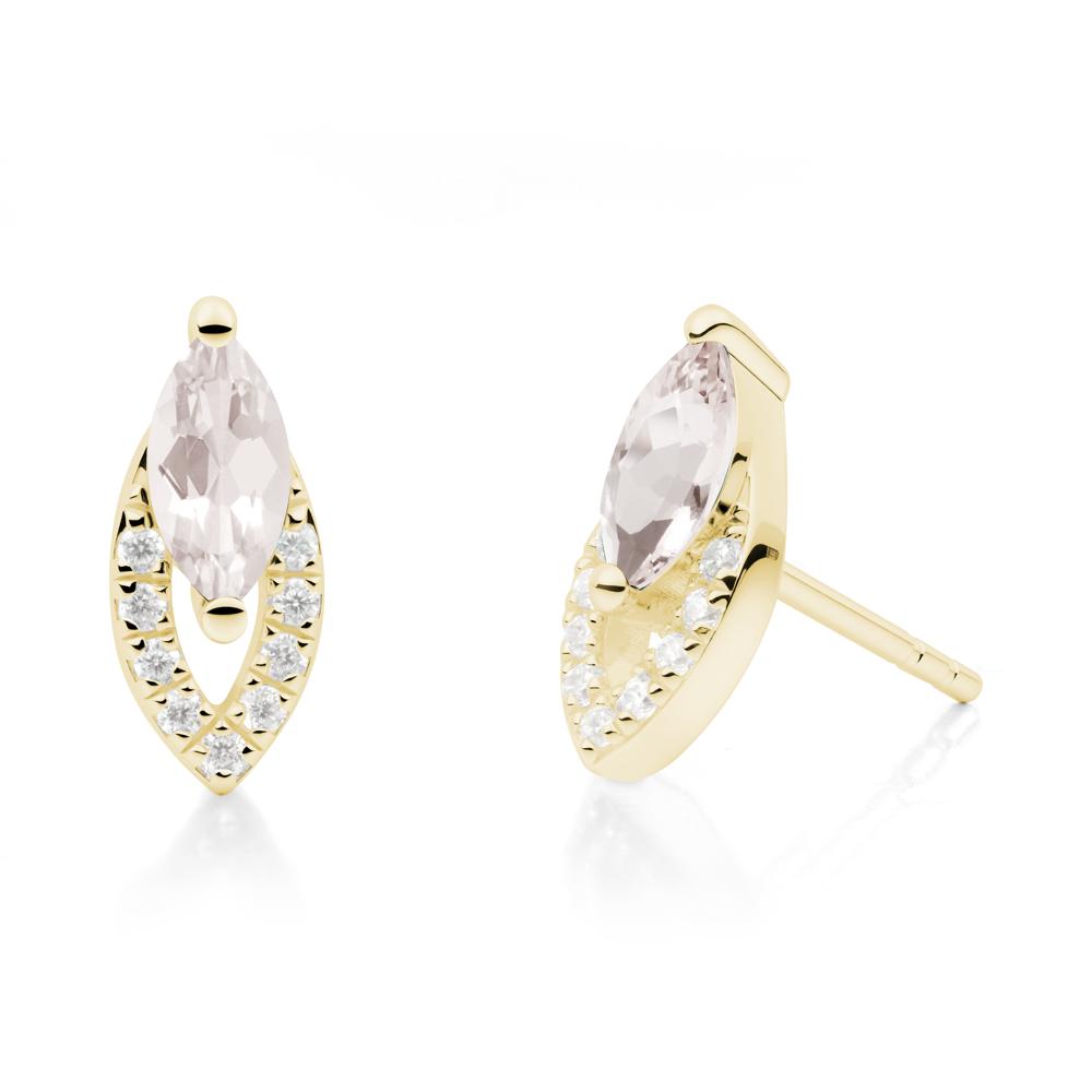 Marquise Cut Morganite Halo Stud Earrings - LUO Jewelry #metal_18k yellow gold