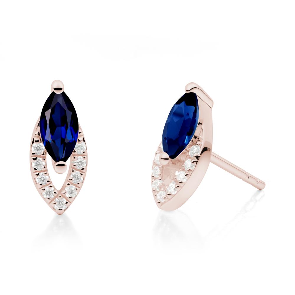 Marquise Cut Sapphire Halo Stud Earrings - LUO Jewelry #metal_14k rose gold