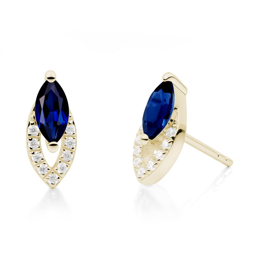 Marquise Cut Sapphire Halo Stud Earrings - LUO Jewelry #metal_14k yellow gold