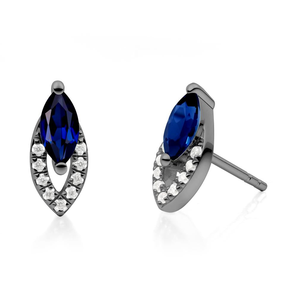 Marquise Cut Sapphire Halo Stud Earrings - LUO Jewelry #metal_black finish sterling silver