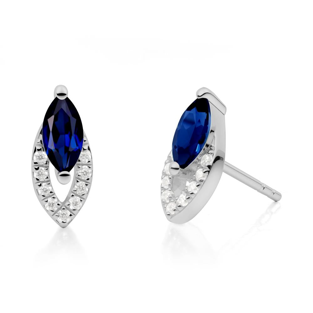 Marquise Cut Sapphire Halo Stud Earrings - LUO Jewelry #metal_platinum