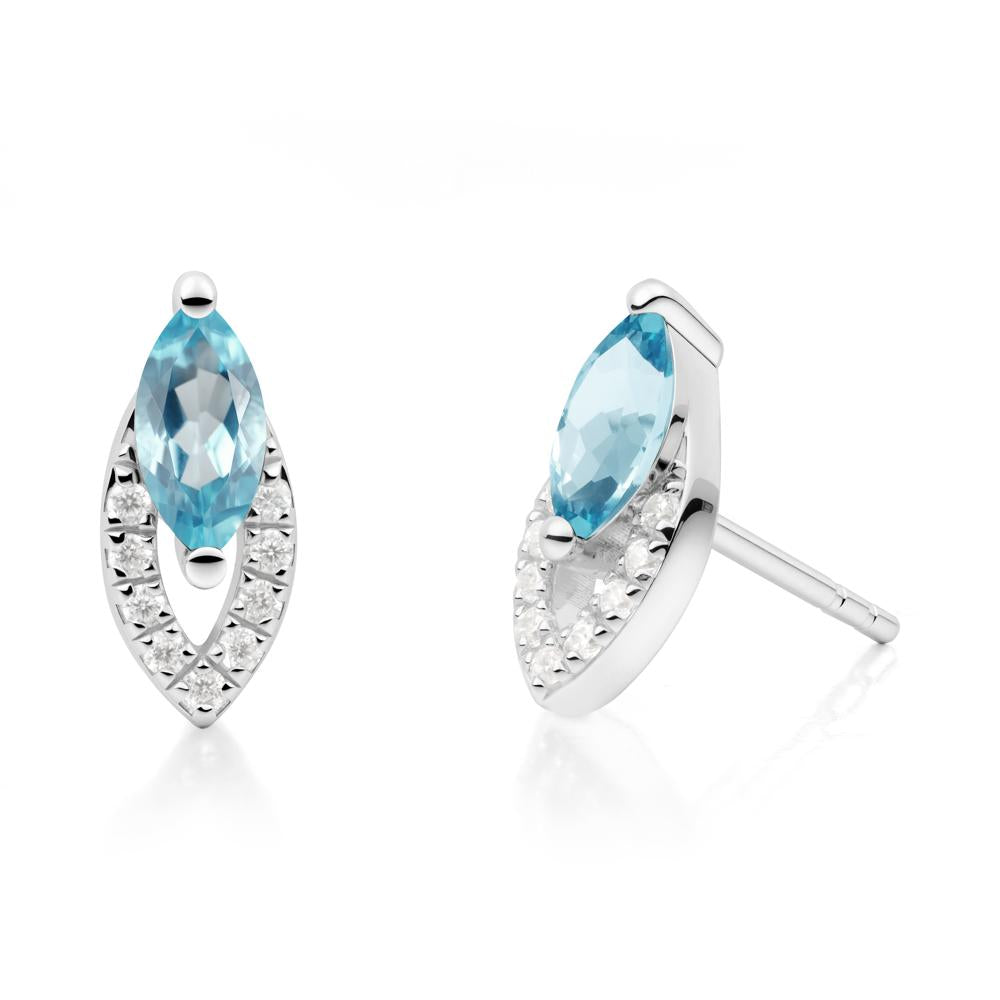 Marquise Cut Swiss Blue Topaz Halo Stud Earrings - LUO Jewelry #metal_14k white gold