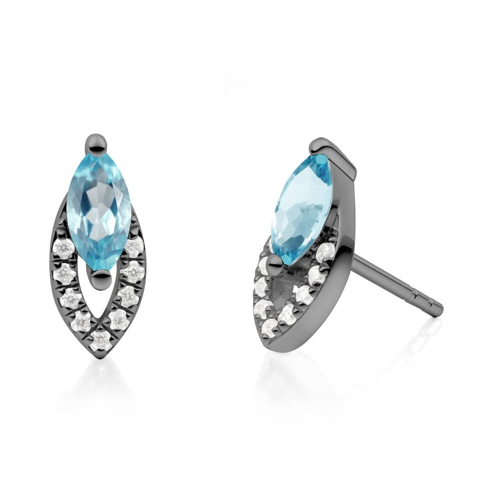 Marquise Cut Swiss Blue Topaz Halo Stud Earrings - LUO Jewelry #metal_black finish sterling silver
