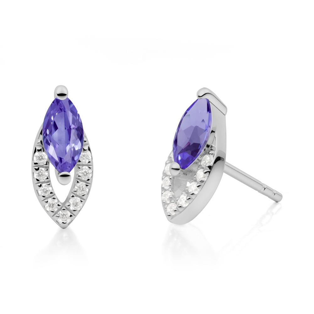 Marquise Cut Tanzanite Halo Stud Earrings - LUO Jewelry #metal_platinum