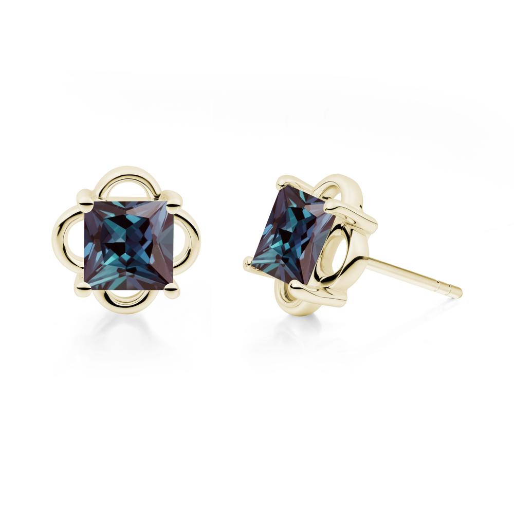 Vintage Princess Cut Alexandrite Stud Earrings - LUO Jewelry #metal_14k yellow gold