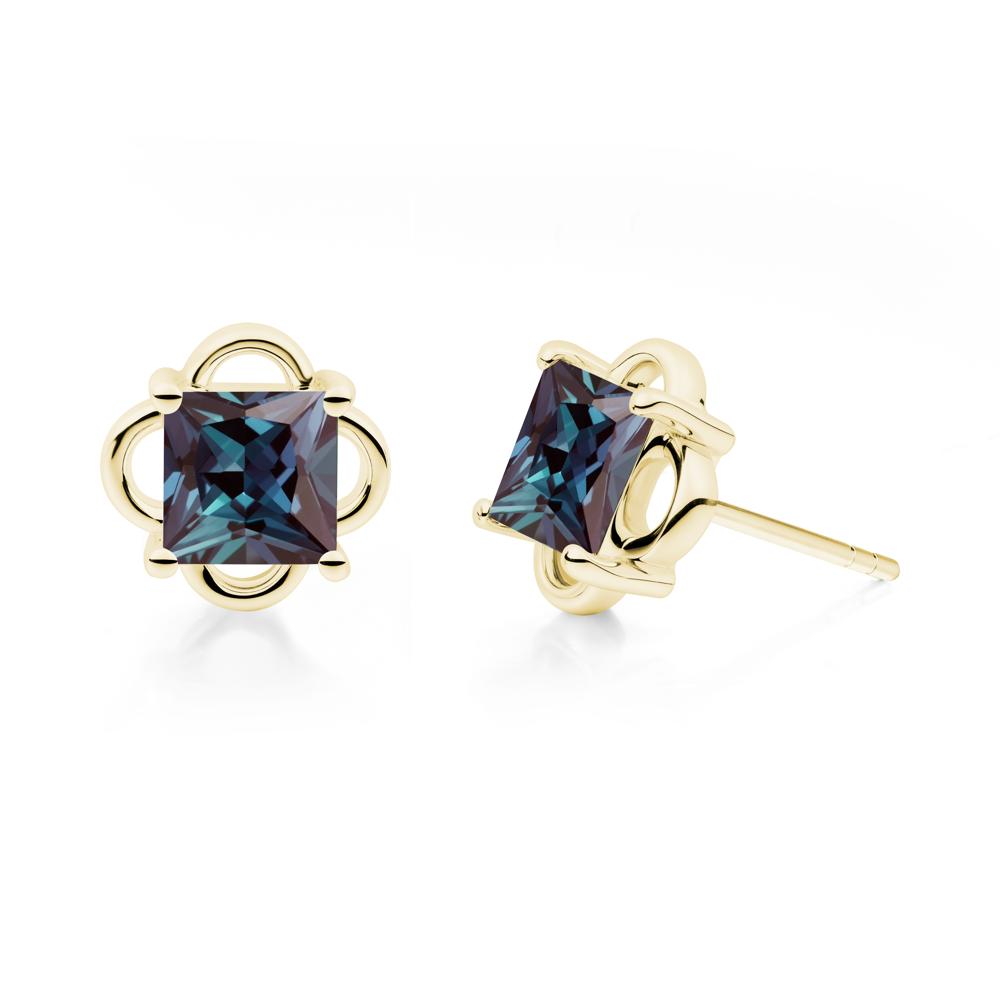 Vintage Princess Cut Alexandrite Stud Earrings - LUO Jewelry #metal_18k yellow gold