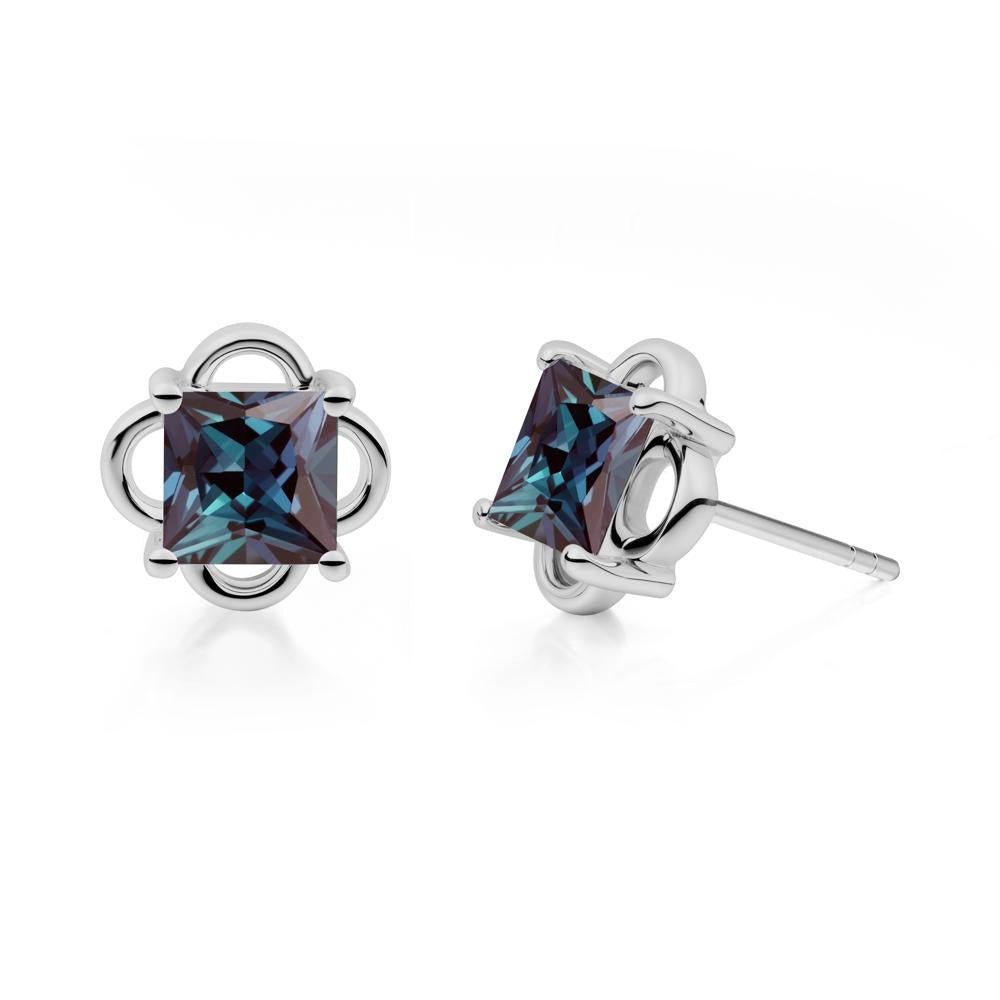 Vintage Princess Cut Alexandrite Stud Earrings - LUO Jewelry #metal_platinum