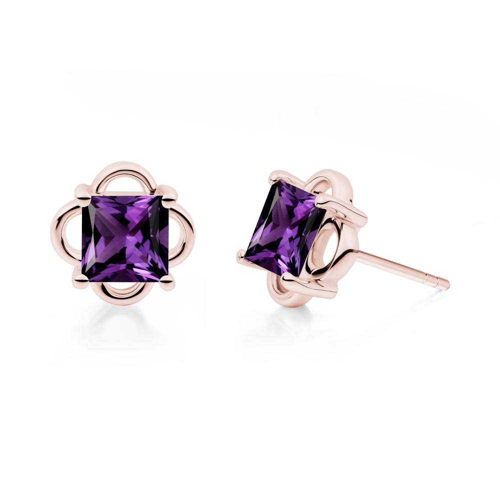 Scalloped Halo Amethyst Stud Earrings - LUO Jewelry #metal_18k rose gold